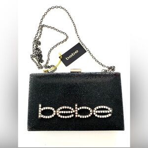 Bebe Black Rhinestone Clutch with Chain